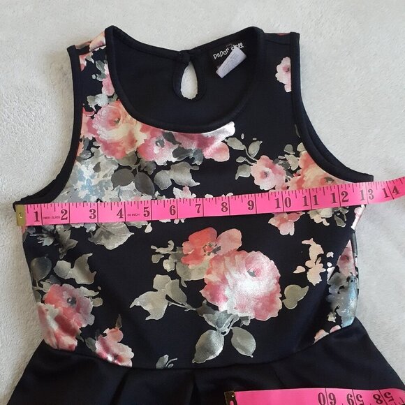 Paper Doll Girl's Size 10 Black Floral Foil Print Sleeveless A Line Spring Dress - Picture 9 of 11